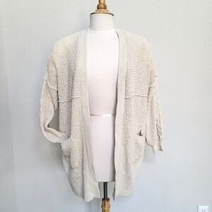 FOR THEE Cardigan Sweater Womens XS Cable Knit  Open Front Pockets Oversized
